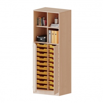 ErgoTray Kombi-Schrank, 2reihig, 3OH unten Türen, 20 flache Boxen, oben 2OH Regal,B/H/T70,3x190x50cm 